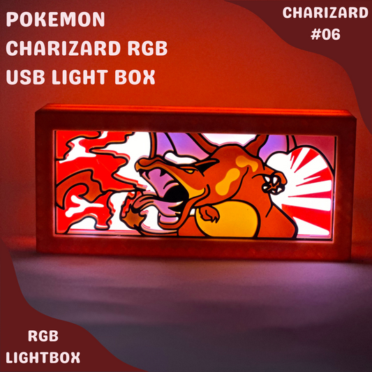 Charizard RGB Lightbox | LED Pokemon Lamp | Gaming Room Decor | Custom Charizard LED Sign | Geek Anime Night Light | Vintage Pokemon - PokePrinting