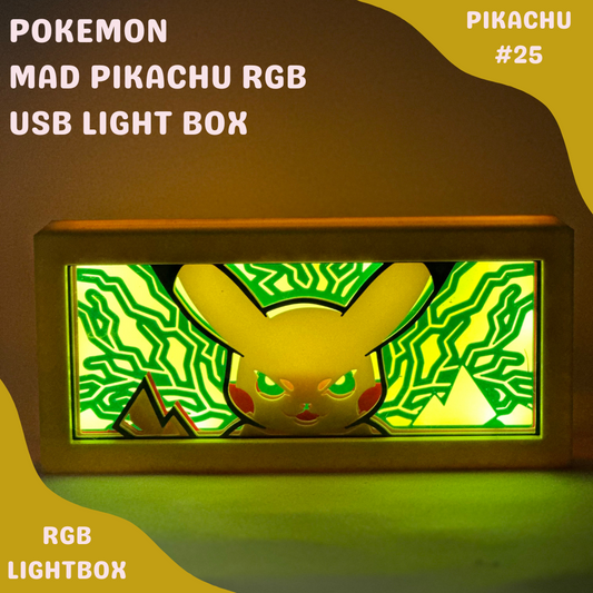 Pikachu RGB Lightbox | LED Pokemon Lamp | Gaming Room Decor | Custom Pichu mad LED Sign | Geek Anime Night Light | Vintage Pokemon - PokePrinting