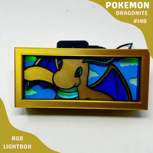 Dragonite RGB Lightbox | LED Pokemon Lamp | Gaming Room Decor | Custom Dragon Pokemon LED Sign | Geek Anime Night Light | Vintage Pokemon