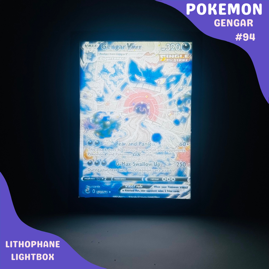 Gengar Vmax Pokémon Lithophane Light Box – Unique 3D Printed Night Light Gift for Pokémon Fans & Collectors - PokePrinting