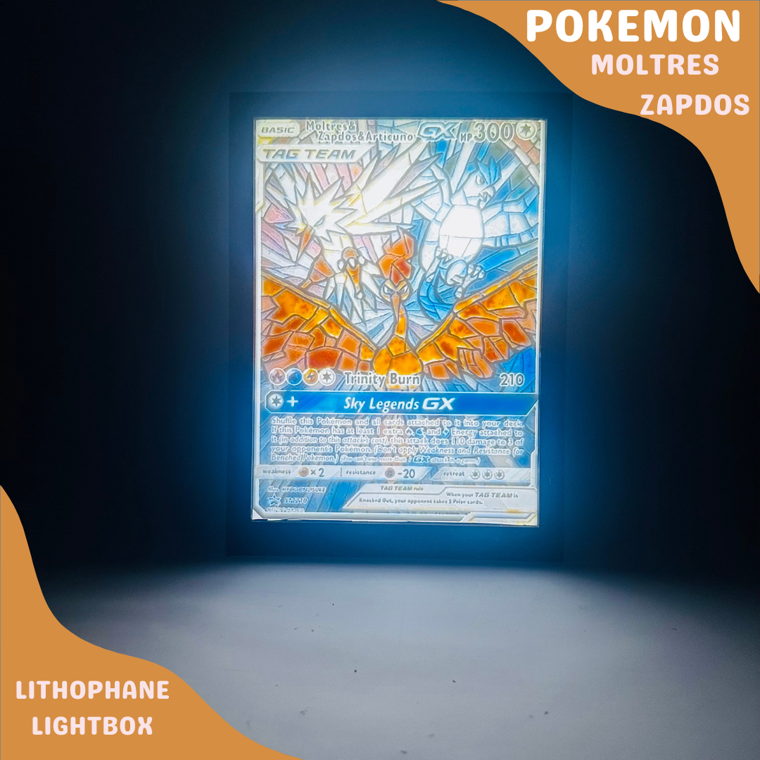 Moltres Zapdos Articuno Tag Team Art Pokémon Lithophane Light Box – Unique 3D Printed Night Light Gift for Pokémon Fans & Collectors Promo - PokePrinting